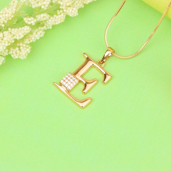 "Rose Gold Plated E Initial Pendant with Sparkling Stone Accent, XPPT1416 - Picture 12 of 13